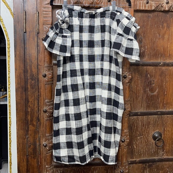 Corey Lynn Calter Off Shoulder Gingham Dress L | Anthropologie Linen Blend Dress - Picture 8 of 8